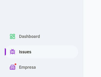 Menu lateral do app com o item Issues